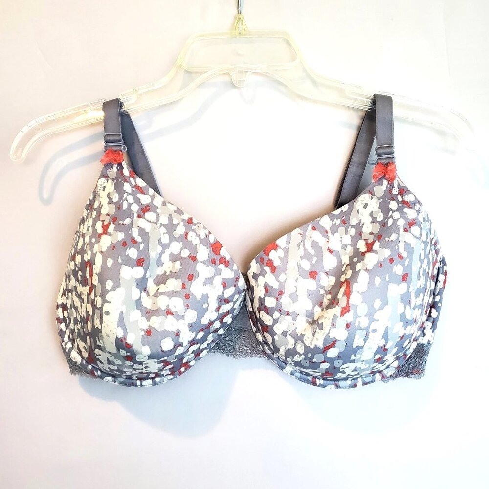 Modern Movement Women's Bra 40DD Molded Cross-back T-shirt Bow Gray Red Abstract